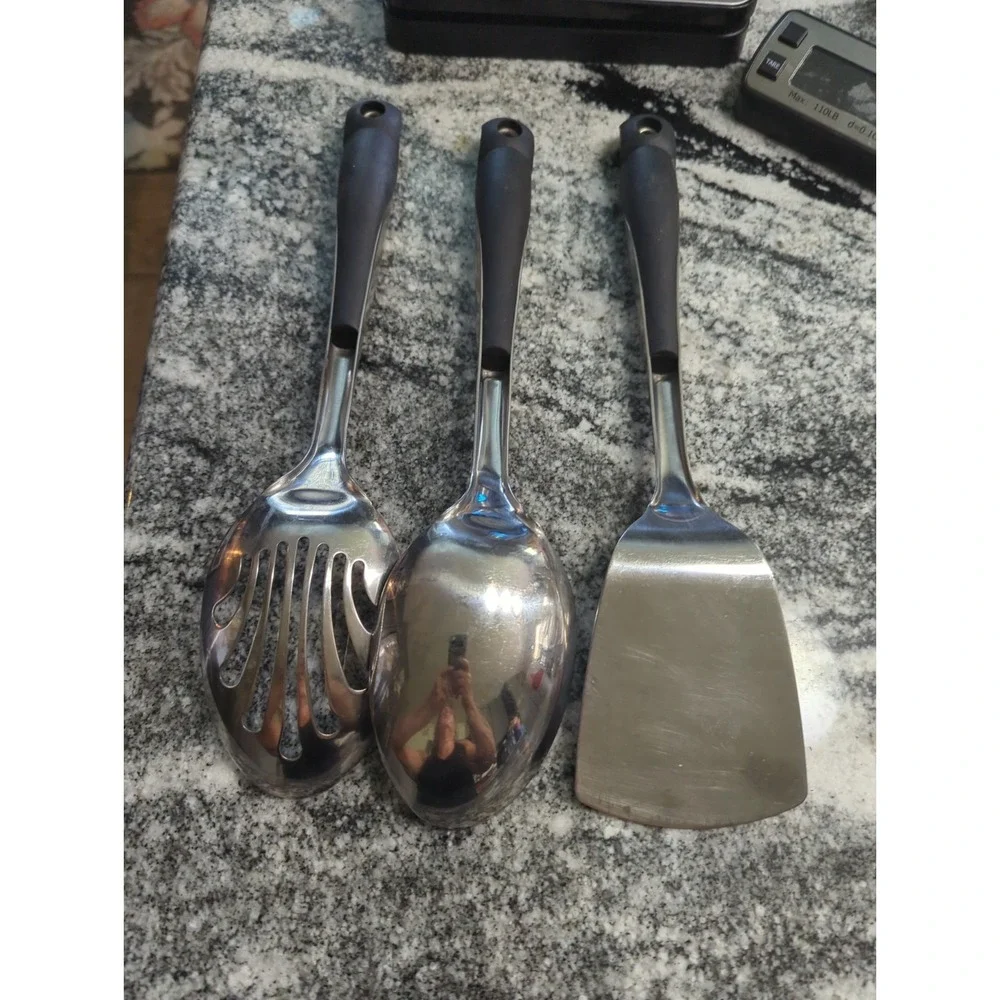 3 Vintage Revere Ware Heavy Duty Stainless Steel w/Silicone Grip Cooking Utensil
